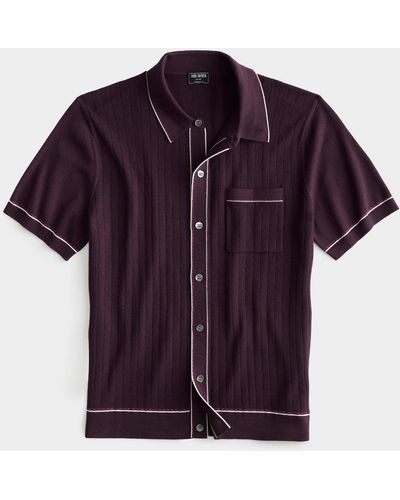 Todd Synder X Champion Cotton Silk Short Sleeve Full Placket Riviera Polo - Purple