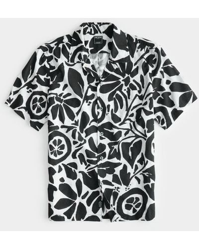Todd Synder X Champion Abstract Floral Short Sleeve Camp Collar Shirt - Black