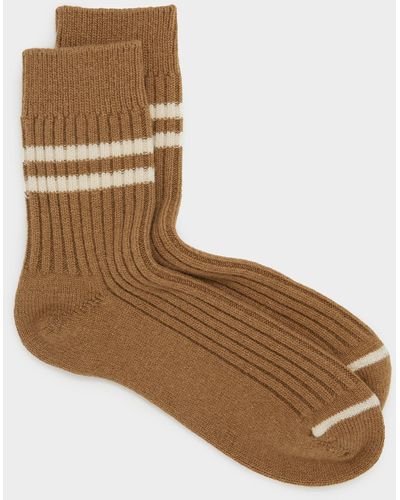 RoToTo Merino Lambswool Stripe Sock - Brown