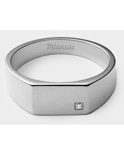 Miansai Geo Signet Diamond Ring Diamond In Sterling Silver - White