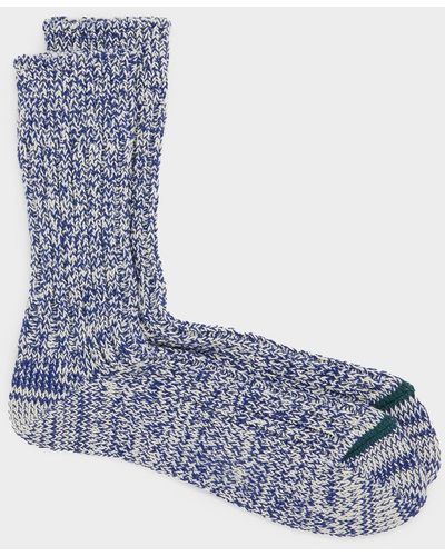 RoToTo Recycled Cotton Ribbed Crew Sock - Blue
