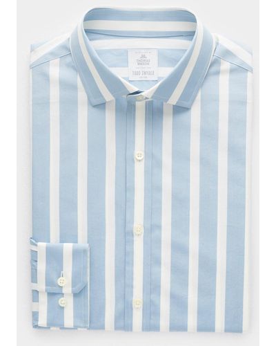 Todd Synder X Champion Awning Stripe Spread Collar Dress Shirt - Blue
