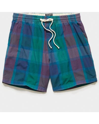 Todd Synder X Champion 7" Exploded Check Madras Weekend Short - Blue