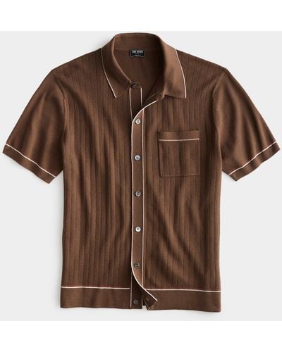 Todd Synder X Champion Cotton Silk Short Sleeve Full Placket Riviera Polo - Brown
