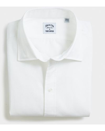 Hamilton Pique Tuxedo Shirt With Centre Placket - White