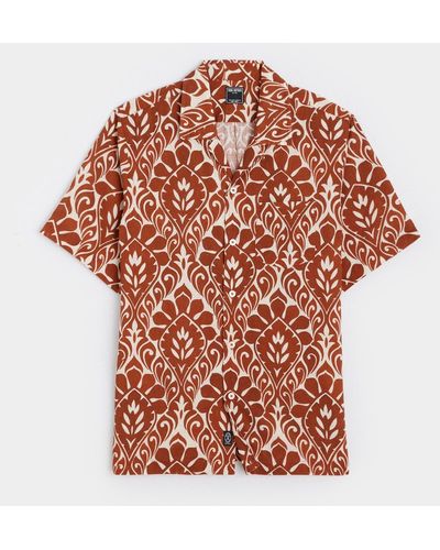 Todd Synder X Champion Damask Short Sleeve Camp Collar Shirt In Red