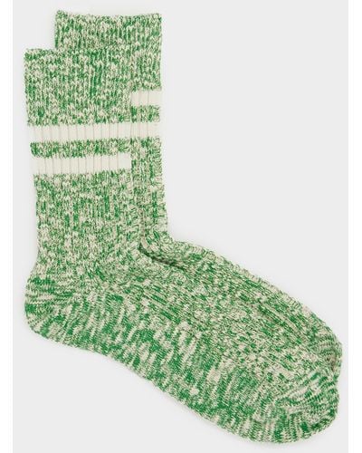 RoToTo Two Stripe Cotton Slub Sock - Green