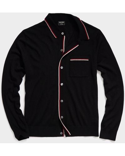 Todd Synder X Champion Long Sleeve Merino Tipped Full Placket Polo - Black