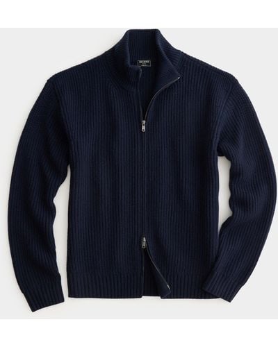 Todd Synder X Champion Full-zip Mock Neck Cashmere Sweater - Blue