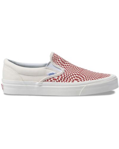 Vans Red And White Warped Checkerboard Slip-on Sneakers
