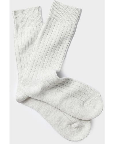 RoToTo Cotton Wool Ribbed Crew Sock - White