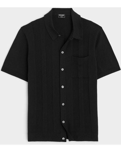 Todd Synder X Champion Silk Cotton Ribbed Full Placket Polo - Black