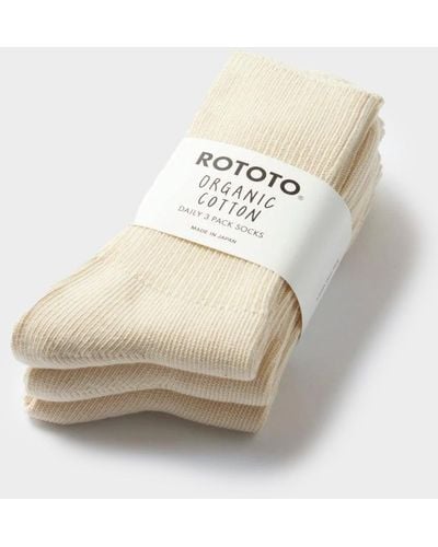 RoToTo Organic Daily 3 Pack Crew Socks - Natural