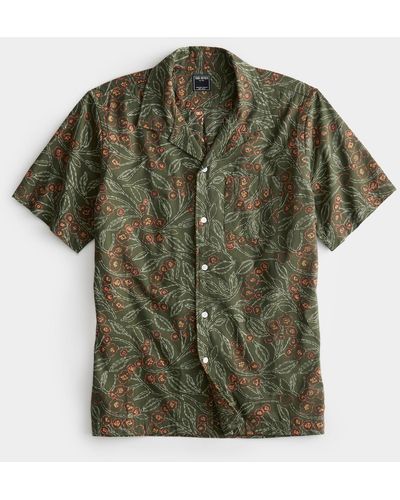 Todd Synder X Champion Olive Floral Embroidery Camp Collar - Green