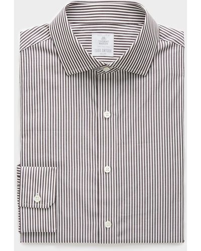 Todd Synder X Champion Brown Banker Stripe Spread Collar Dress Shirt - Gray