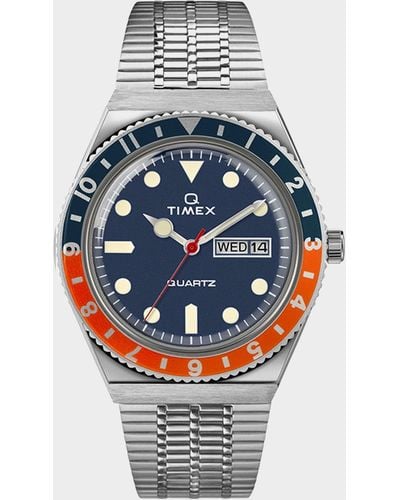 Timex Q Reissue Navy Dial With Navy/orange Bezel Bracelet Watch - Gray