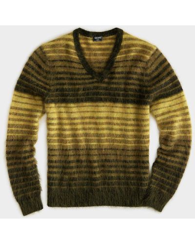 Todd Synder X Champion Horizontal Stripe Mohair V-neck Sweater - Green