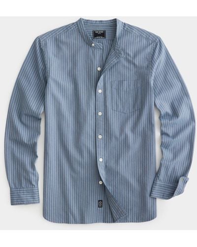 Todd Synder X Champion Indigo Striped Band Collar Shirt - Blue