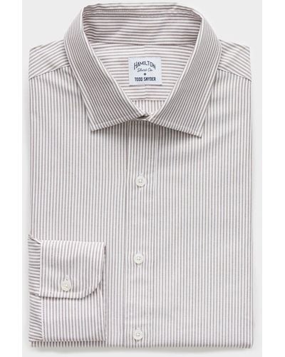 Hamilton + Todd Snyder Brown Stripe Oxford Dress Shirt - Gray