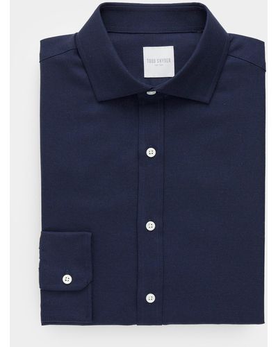 Todd Synder X Champion Merino Spread Collar Dress Shirt - Blue