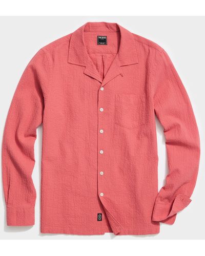 Todd Synder X Champion Portuguese Seersucker Camp Collar Long Sleeve Shirt - Red