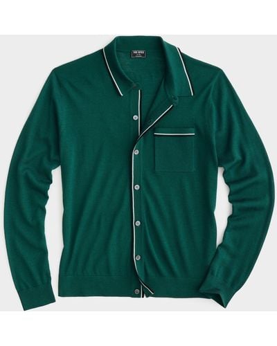 Todd Synder X Champion Long Sleeve Merino Tipped Full Placket Polo - Green
