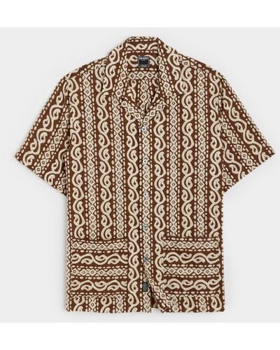 Todd Synder X Champion Geometric Dobby Short Sleeve Camp Collar Shirt - Brown