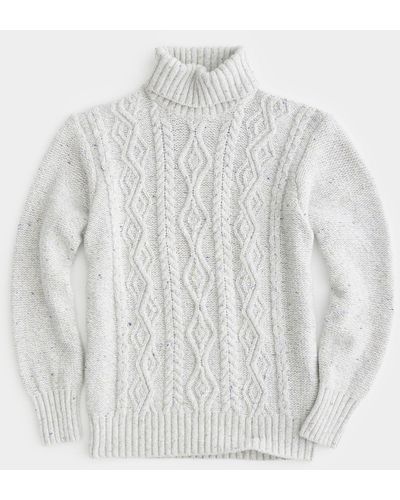 Inis Meáin Inis Mein Cable Turtleneck In Light Gray - White