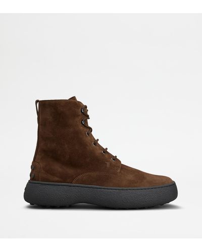 Tod's W. G. Lace-up Ankle Boots In Suede - Brown