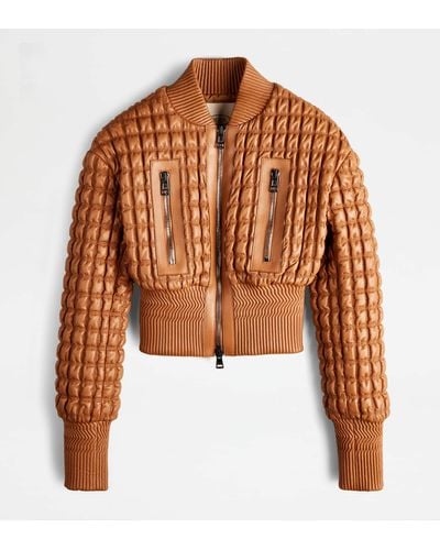 Tod's Quilted Jacket In Leather - Brown