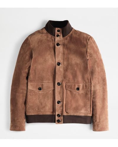 Tod's Bomber Jacket In Suede - Brown