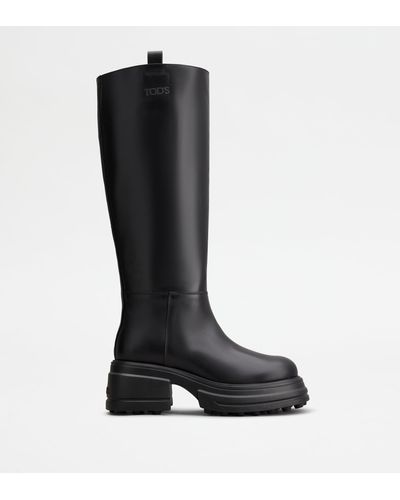 Tod's Platform Boots In Leather - Black