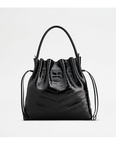 Tod's Di Bag Bucket Bag In Eelskin Medium With Drawstring - Black