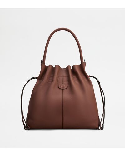 Tod's Di Bag Bucket Bag In Leather Medium With Drawstring - Brown