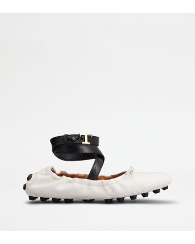 Tod's Bubble Ballerinas In Leather With Strap - White