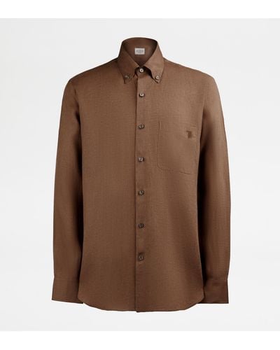 Tod's Shirt In Linen - Brown