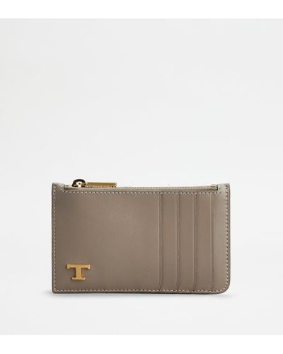 Tod's Card Holder In Leather - Grey