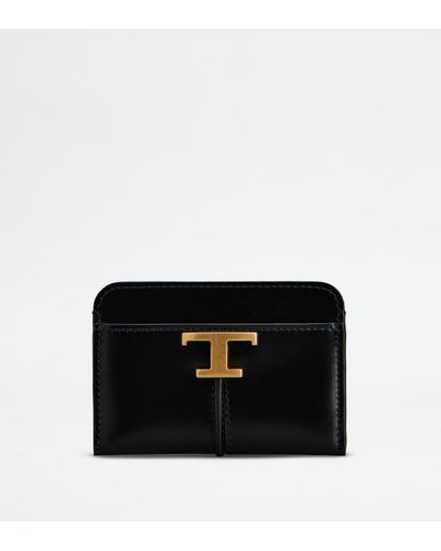 Tod's T Timeless Credit Card Holder In Leather - Black
