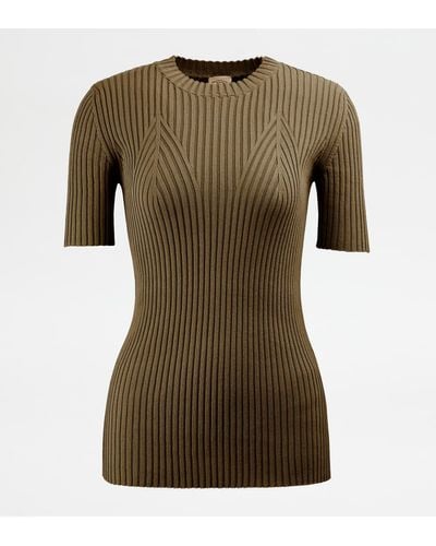 Tod's Short-sleeved Jumper In Cotton - Natural