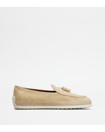 Tod's Loafers In Suede - Natural