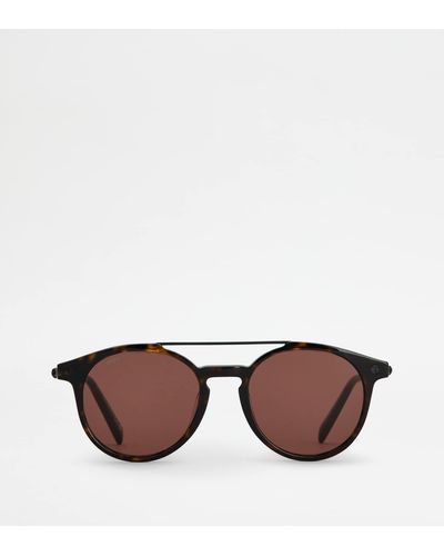 Tod's Panto-Sonnenbrille mit Bügeln aus Leder - Braun