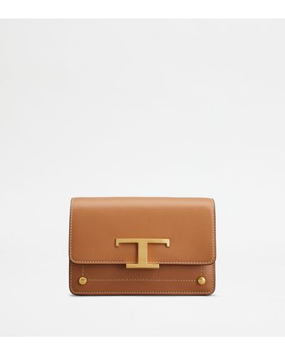 Tod's T Timeless Belt Bag In Leather Micro With Metal Shoulder Strap - Brown