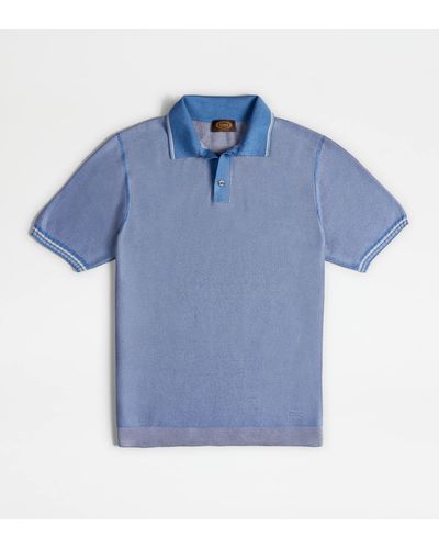 Tod's Polo Shirt In Silk Knit - Blue