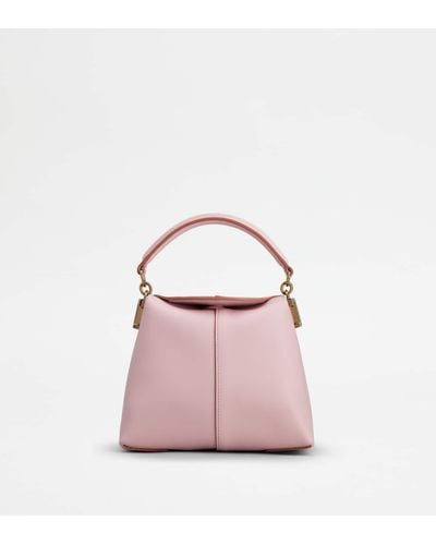 Tod's T Case Tote Messenger Bag In Leather Micro - Pink