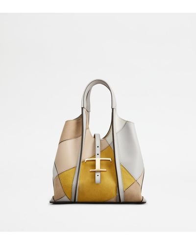 Tod's T Timeless Shopping Bag In Leather Mini - Metallic