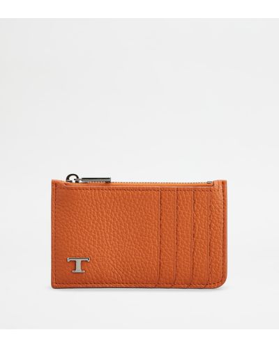 Tod's Credit Card Holder In Leather - Orange