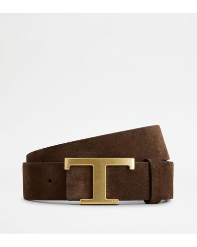 Tod's T Timeless Reversible Belt In Suede And Smooth Leather - Brown