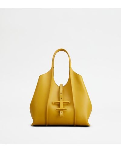 Tod's T Timeless Shopping Bag In Leather Mini - Yellow
