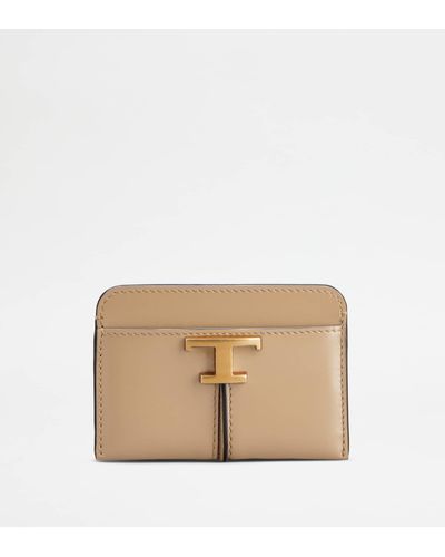 Tod's T Timeless Credit Card Holder In Leather - Natural