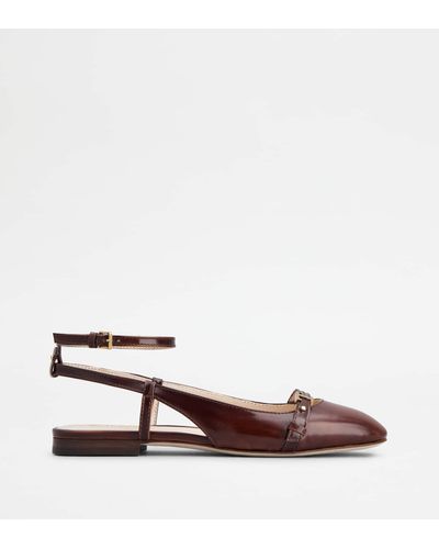 Tod's Slingback Ballerinas In Leather - Brown